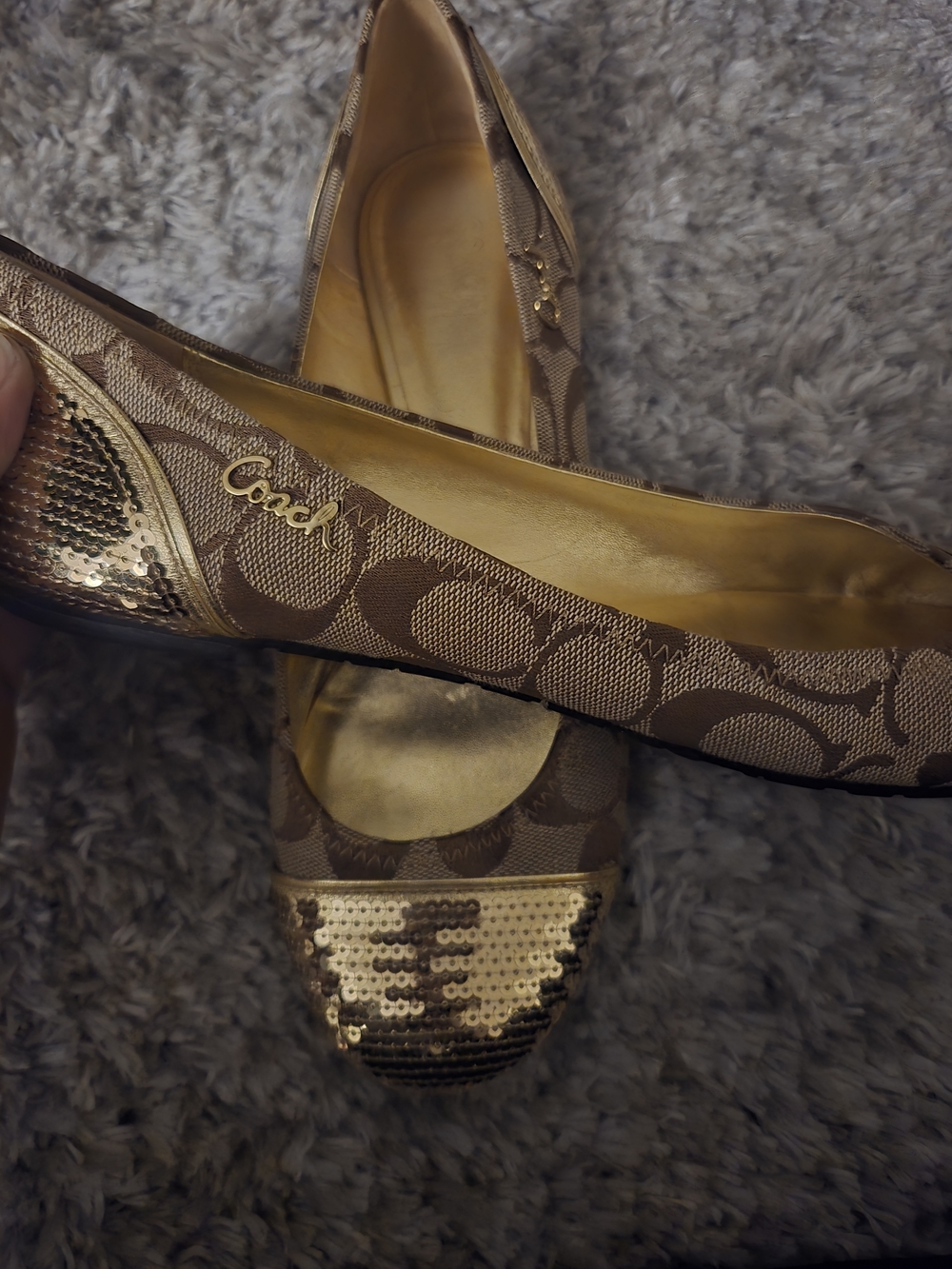Coach Brown Signature Sequin Toe Ballet Flats